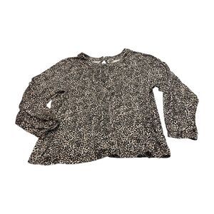 Old Navy Blouse Top Women's 2XL Brown Leopard Print 100% Cotton Knit Round Neck